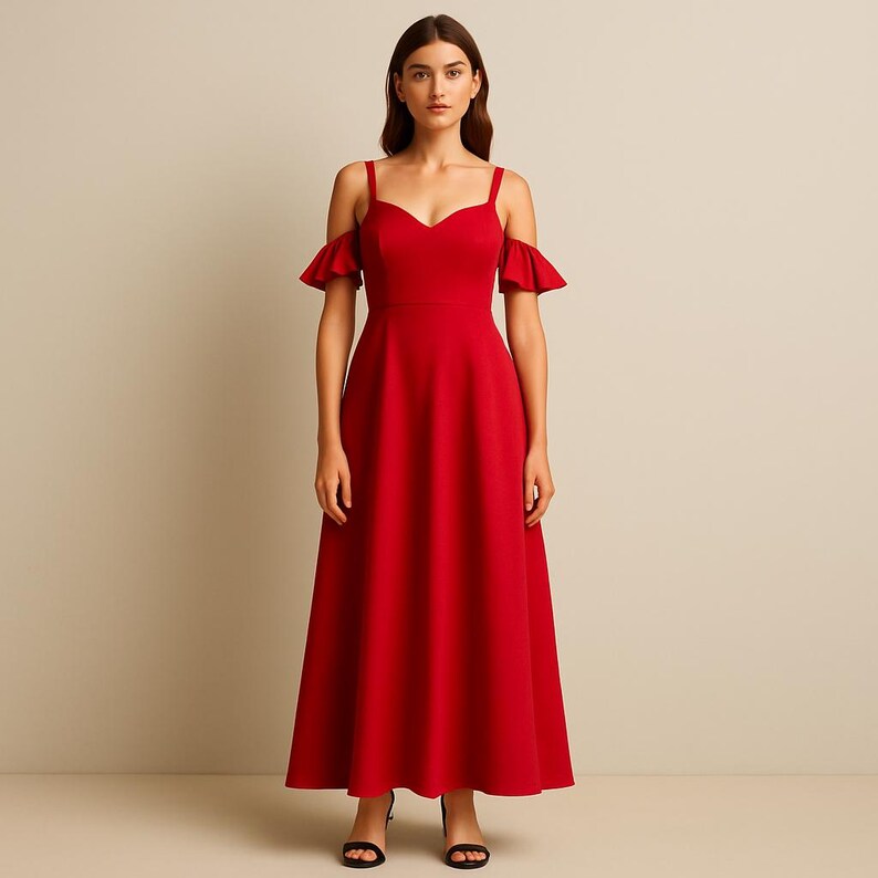 Patrón de costura para vestido largo de invitada de boda en satén, tallas: US 2 a 30 y XS a 4XL, apto para tamaños A0, A4 y Carta (US Letter). imagen 3