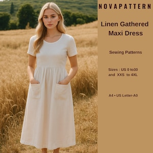 Linen Maxi Dress Sewing Pattern: Gathered Sundress, Milkmaid Style (PDF Pattern)