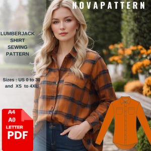 Patrón de costura de camisa de vaquera occidental, talla de mujer; EE. UU. 2 a 30 (XS a 4XL) // Adecuado para A0-US Carta y A4