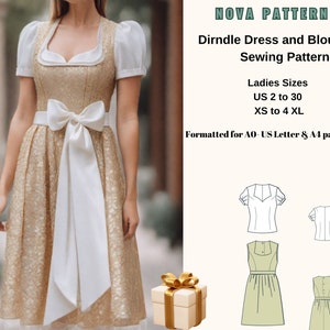 Vintage Austrian Dress and Apron Sewing Patter,dirndl dress plus size,dirndl apron,octoberfest dirndl A4 US Letter-36-38-40-42-44 Sizes