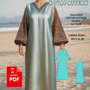 Patrón de caftán tipo jersey, patrón de costura de túnica // Adecuado para tallas A0-A4 - Carta de EE. UU. // Tallas 2 a 30 de EE. UU. y XS a 4XL