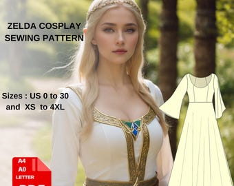 Zelda Cosplay Sewing Pattern | Princess Fantasy Dress | Medieval Costume Gown | PDF Sewing Pattern | XS–4XL US 0–30
