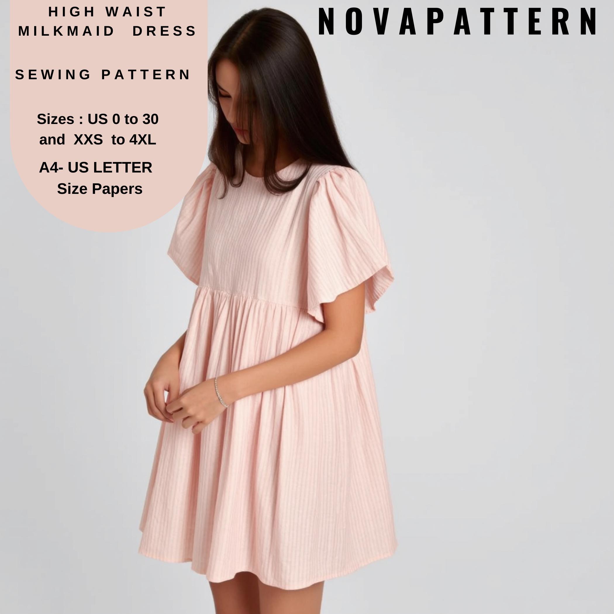 Babydoll Dress Ruffled Hem Smock Dress Sewing Pattern,Gathered,Ladies Size ;( US2 to 30 )-EU(XS to 4XL)-Suitable for US Letter-A4- A0-Dxf