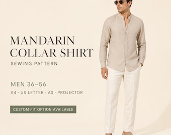 Men’s Mandarin Collar Shirt Sewing Pattern PDF, Linen Button Up Shirt Pattern,Summer Men Shirt Pattern, A4 A0 US Letter,Modern Minimal Shirt