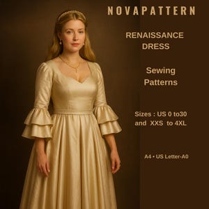Renaissance Medieval Cosplay Dress and Corset Pattern,Fairy,Regency,Elvish dress,Maxi Dress,Halloween costume , A0 A4 US Letter-US 2 to 30