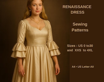 Patrón de vestido y corsé para cosplay medieval renacentista, hada, estilo regencia, vestido élfico, vestido largo, disfraz de Halloween, tamaños A0, A4, carta estadounidense (2 a 30 pulgadas).