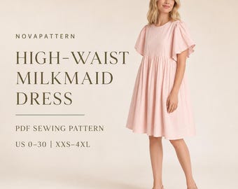 Babydoll Dress Sewing Pattern, Puff Sleeve Mini Dress Pattern, High Waist Cottagecore Dress PDF, Romantic Summer Dress Pattern
