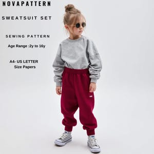 Conjunto de sudadera y pantalón deportivo básico para niños (patrón de costura en PDF, apto para A4, A0, carta estadounidense, DXF, rango de edad: 2 a 16 años)