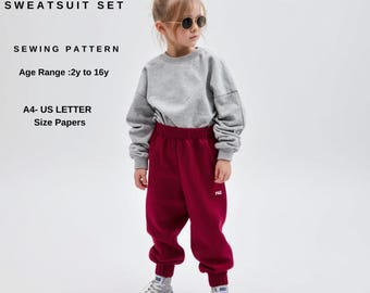Kinder Sweatsuit Schnittmuster | Jogginghose & Sweatshirt Set | Unisex Loungewear für Kinder | Einfaches PDF-Schnittmuster