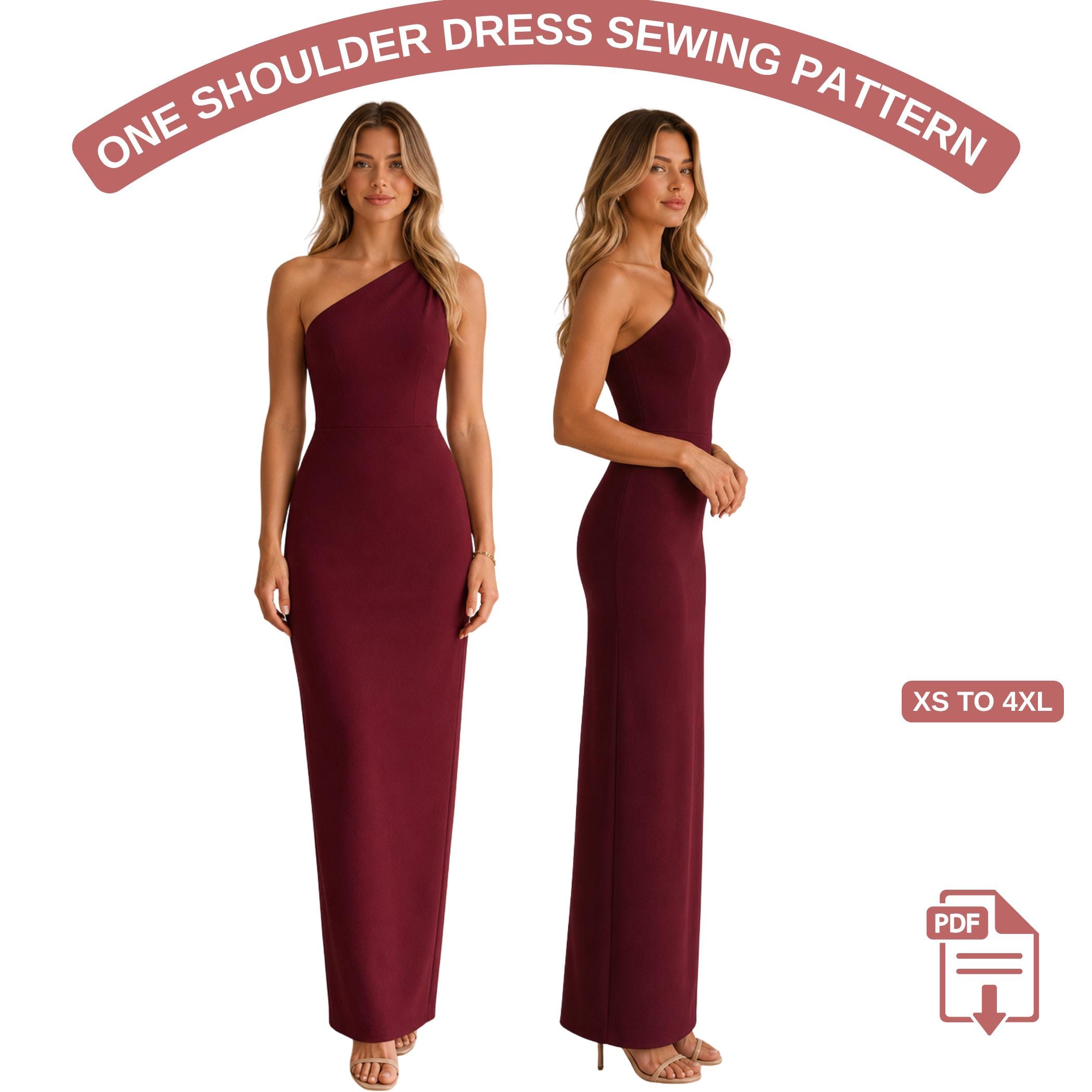 one shoulder evening dress sewing pattern One Shoulder Evening Gown Sewing Pattern: Fitted Prom Dress (PDF Pattern)
