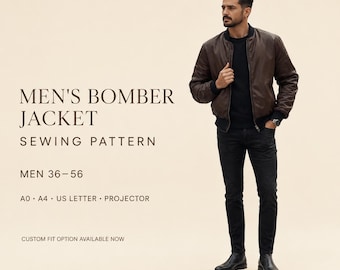 Men's Bomber Jacket Sewing Pattern, Classic Zip Up Casual Outerwear (PDF Download)