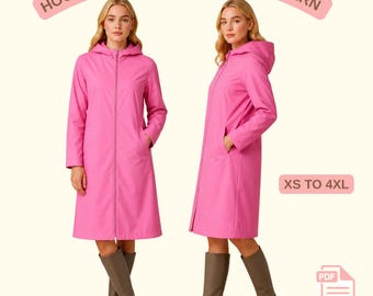 Patron de couture pour imperméable à capuche, modèle de veste imperméable zippée sur le devant pour femme PDF XS-4XL A4 US Letter A0