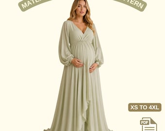 Maternity Dress Sewing Pattern | Flowing Empire Waist Gown | Long Sleeve Pregnancy Dress | Baby Shower or Photoshoot Outfit | PDF Pattern