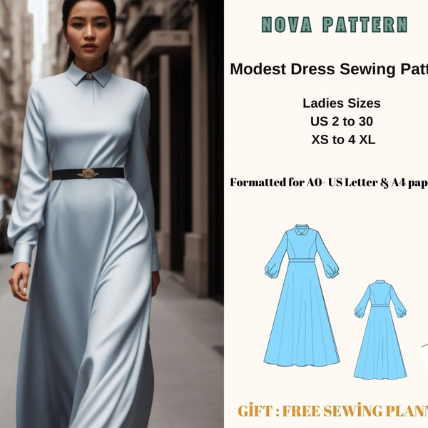 Modest Maxi Dress Bishop long sleeve pattern|Renaissance,Medieval Dress|celtic dress|Ankle dress,Evening Gown,İncluded free sewing pattern