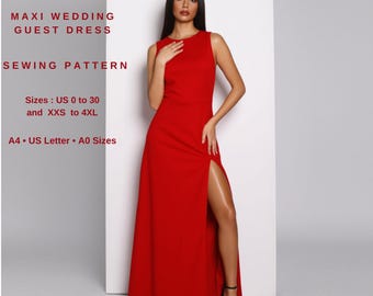 Maxi Wedding Guest Dress Sewing Pattern | Elegant Evening Dress PDF | Formal Slit Dress Pattern | DIY Red Carpet Gown | Prom Dress Idea