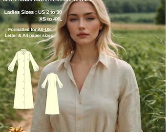 Linen Maxi Shirt Dress Sewing Pattern: Plus Size US 2-30 (PDF Pattern)