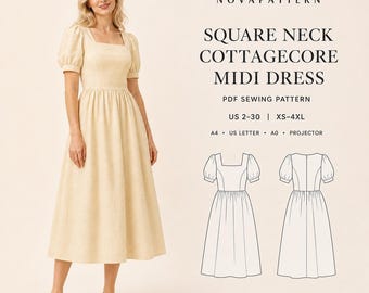 Cottagecore Dress Sewing Pattern, Renaissance Midi (Digital PDF)