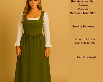 Patrón de vestido de cosplay de estilo renacentista y corsé, vestido de fantasía, élfico, patrón de costura de vestido celta maxi con hombros descubiertos, disfraz de Halloween