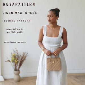 Linen Maxi Dress Sewing Pattern: Sleeveless Summer Sundress (PDF)