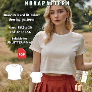 Padrão de costura para blusa básica cropped com caimento relaxado, adequado para tamanhos A0-A4-EUA // Tamanhos; EUA 2 a 30 // XS a 4Xl