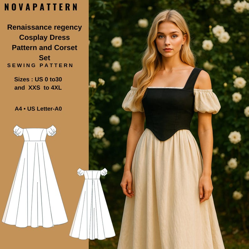 Renaissance,Fairy Cottagecore Dress & Corset Sewing Pattern: Elvish Fantasy Costume (PDF Pattern) image 1