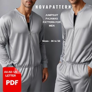 Men Pajamas Jumpsuit Sewing Pattern | Dungaree Pattern,Jumpsuit Pattern | Size Range :36 to 56 -Suitable For A4-US Letter-A0 Format