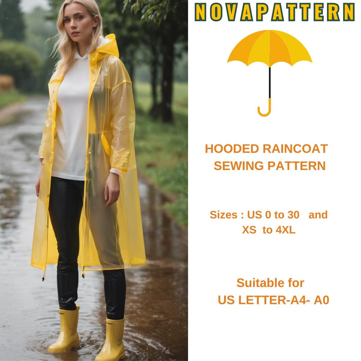Raincoat Sewing Pattern: Hooded Zipper Jacket (PDF Pattern, XS-4XL)