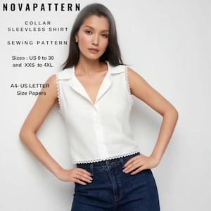 Patrón de camisa corta de verano, camisa formal de oficina, tallas A0-A4-Carta; EE. UU. 2 a 30 (nuestra colección incluye opciones de tallas grandes)