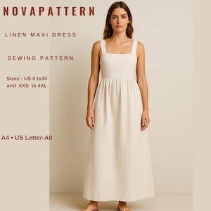Linen Maxi Dress Sewing Pattern: Sleeveless Boho Sundress (PDF Pattern)