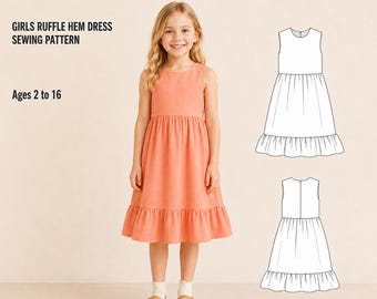 Girls Ruffle Hem Dress Sewing Pattern | Toddler to Teen DIY (Digital Download)
