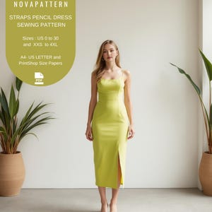 Summer Pencil Dress Sewing Pattern: Straps, Plus Size (PDF Pattern)