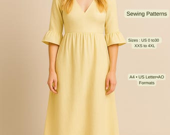 Gathered Fit and Flare Dress Sewing Pattern | Cottagecore Style (PDF Pattern)