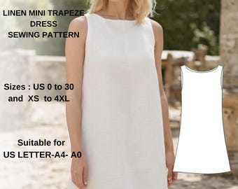 Patrón de costura para minivestido de lino con cuello barco (PDF)