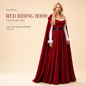 Red Riding Hood Costume Sewing Pattern Set | Cloak + Dress + Blouse | Medieval Cosplay Outfit | Halloween Sewing PDF | XS–4XL