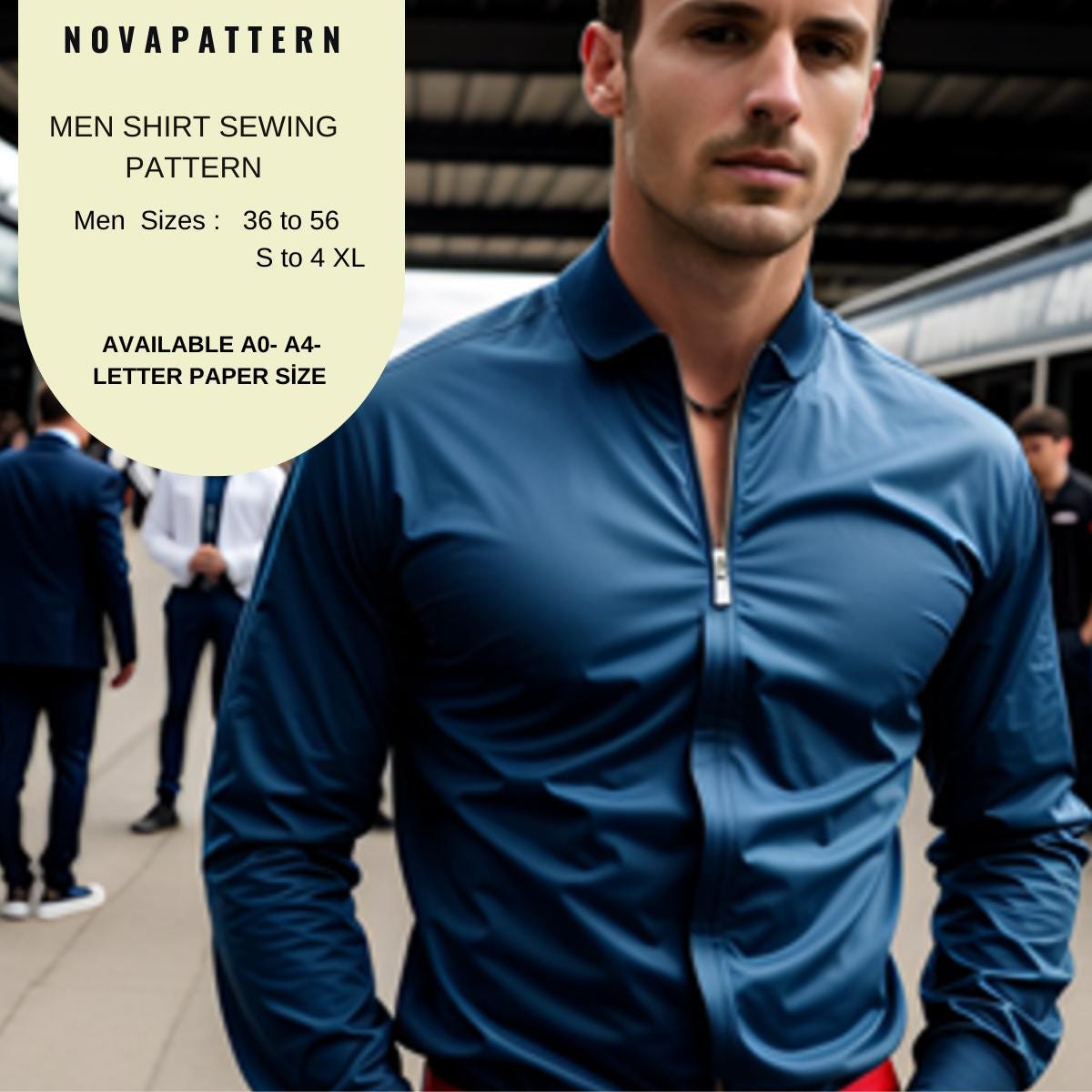 Men Shirt pdf sewing pattern,Zipper front,Men Size;36 to 56 // S to 4 XL // A0-A4-Letter paper-Our collection includes plus size options