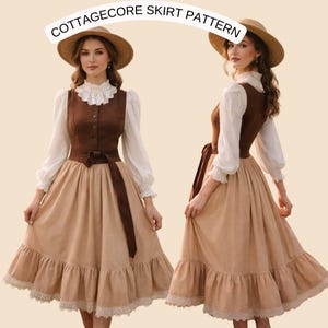 Prairie Midi Skirt Sewing Pattern, High Waist Cottagecore Skirt Pattern, Gathered Waist-Size :Us 2 to 30 A4 A0 US Letter
