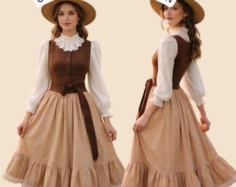 Patrón de costura para falda midi estilo pradera, patrón de falda cottagecore de cintura alta, cintura fruncida - Tallas: US 2 a 30 A4 A0 Carta US