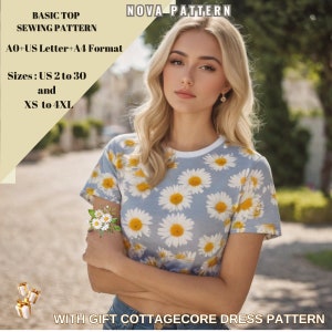 Padrão de top curto com ajuste relaxado para iniciantes em costura, adequado para A0-A4-US Letter // Tamanhos; EUA 2 a 30 // XS a 4Xl