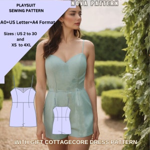 Playsuit Sewing Pattern: Women&#39;s Jumpsuit, US 2-30 (A0-A4-US Letter) (PDF)