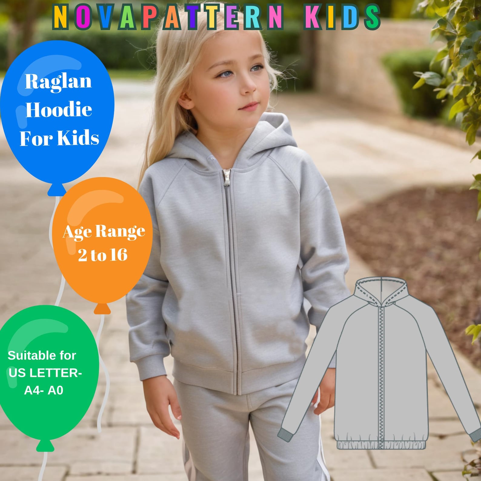 Kids Raglan Hoodie Sewing Pattern | Zip up Hoodie Pattern | Unisex ...