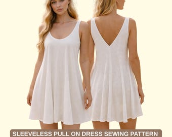 Patrón de costura para vestido playero / Patrón de costura para vestido sin mangas, minivestido de corte A en PDF, vestido de verano con espalda en V, tallas US 2-30