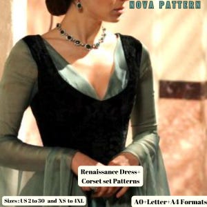 Renaissance Corset Dress Sewing Pattern | Medieval Layered Gown | Historical Fantasy Costume | Elegant Cottagecore Outfit | PDF Pattern