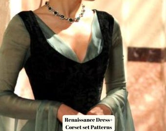 Renaissance Corset Dress Sewing Pattern | Medieval Layered Gown | Historical Fantasy Costume | Elegant Cottagecore Outfit | PDF Pattern