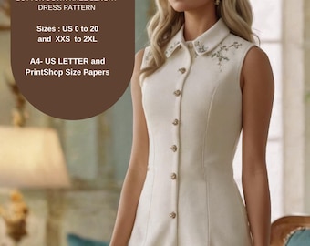Button Down Mini Dress Sewing Pattern: Collared Neck (US2-2XL) (Digital Download)