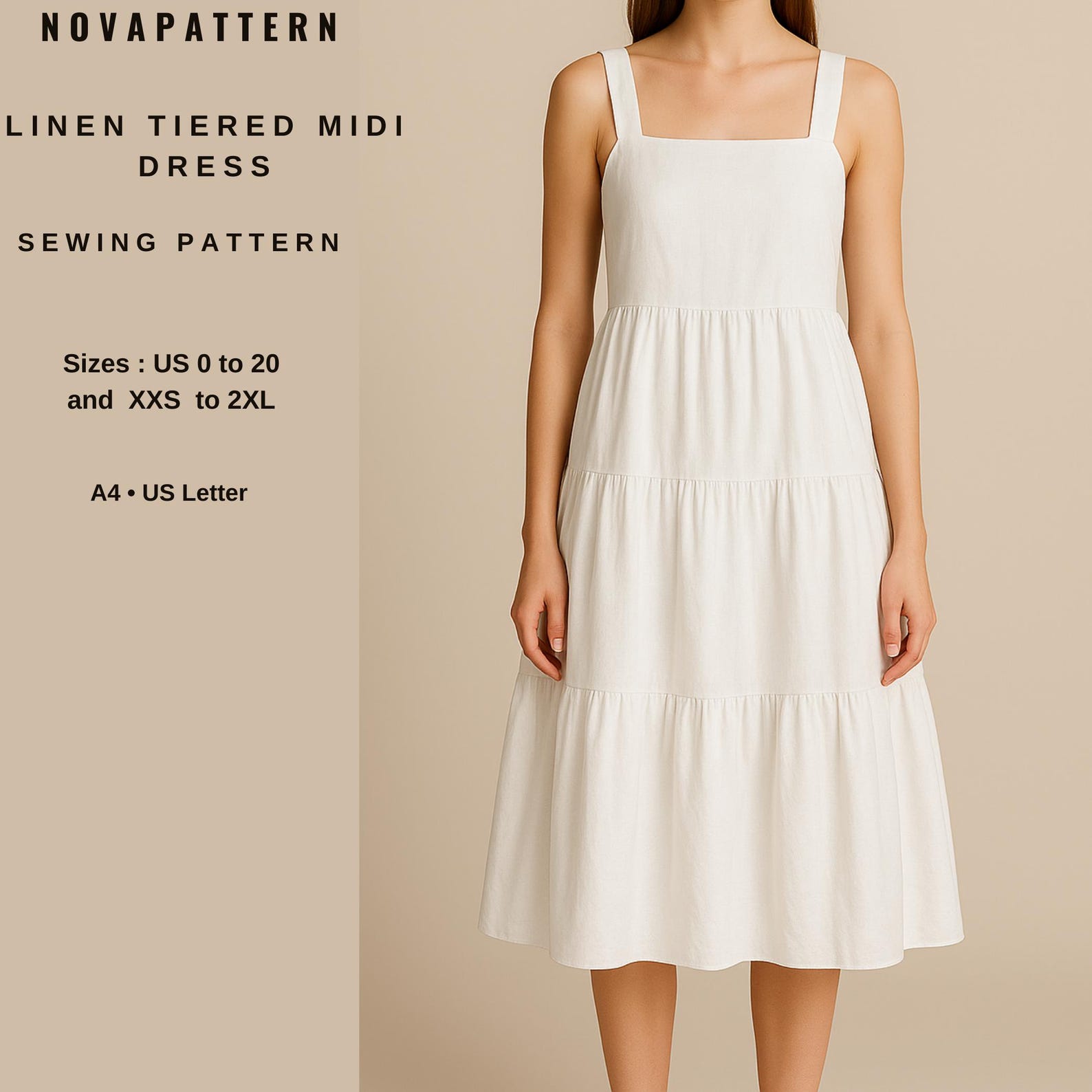 Linen Midi Tiered Dress Sewing Pattern Sleeveless Summer Boho (PDF) Etsy — free download