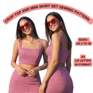 Crop Top and Mini Skirt Set Sewing Pattern | Gingham Summer Outfit | Two Piece Matching Set | PDF Sewing Pattern for Women
