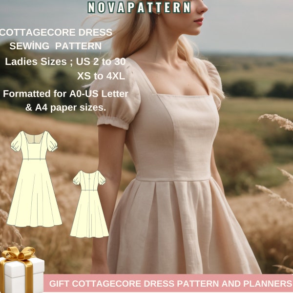 Fairy Cottagecore Dress Pattern,Renaissance,Regency,Maxi Dress,Suitable for A0-A4-US Letter // Sizes; US 2 to 30 // XS to 4XL