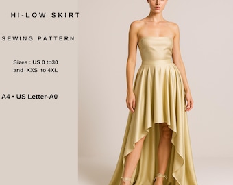 Hi-Low Maxi Skirt Sewing Pattern: US Size 2-30 (PDF)