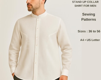Stand up Collar Linen shirt For Men PDF sewing pattern,easy sewing pattern instant download,Men Size;36 to 56 //Suitable for A0-A4-US LETTER