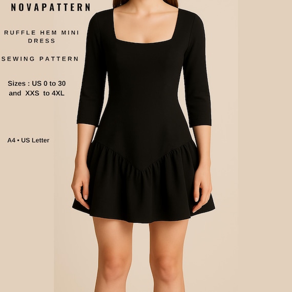 Ruffle Hem Mini Dress Sewing Pattern | Square Neck Fit and Flare Dress | Elegant Party or Casual Outfit | PDF Sewing Pattern for Women - Etsy Israel Ruffle Hem Mini Dress Sewing Pattern | Square Neck Fit and Flare Dress | Elegant Party or Casual Outfit | PDF Sewing Pattern for Women - Etsy Israel
